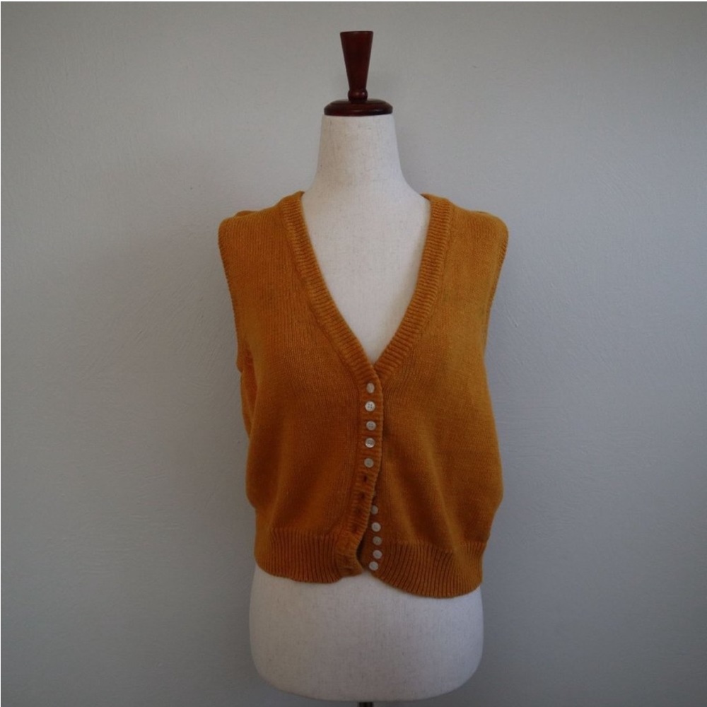 Gerard Works Mustard Yellow Button Down VNeck Sweater Vest Size Small